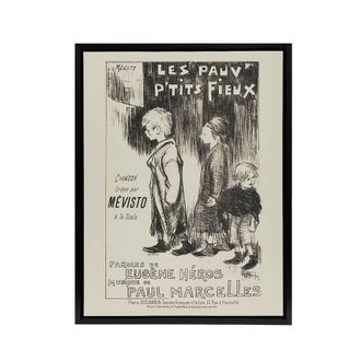 Artery8 Poor Little Things Poster Sketch Steinlen Black Framed Canvas Wall Art in White | Size: W24 x H32
