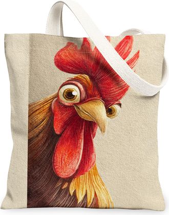 Generic Rooster Canvas Tote Bags, Rustic Farm Animal Design Reusable Grocery Bags, Lightweight Washable Shoulder Strap Canvas for S, Beige, 13x15 Inch