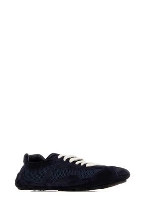 Prada Womens Midnight Blue Suede And Mesh Montecarlo Sneakers Bleu