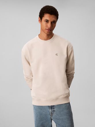 Calvin Klein Jeans Sweatshirt CALVIN KLEIN JEANS, Herren, Gr. M, grau (chalk), Sweatware, Obermaterial: 100% Baumwolle, unifarben, regular fit normal, Rundhals, B&uuml;ndchen