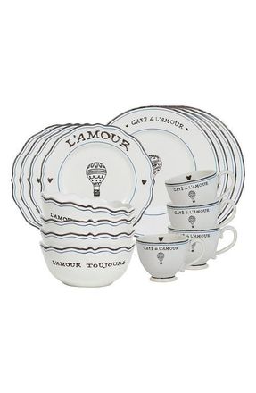 Juliska LAmour Toujours 16-Piece Dinnerware Place Setting in Whitewash/black at Nordstrom