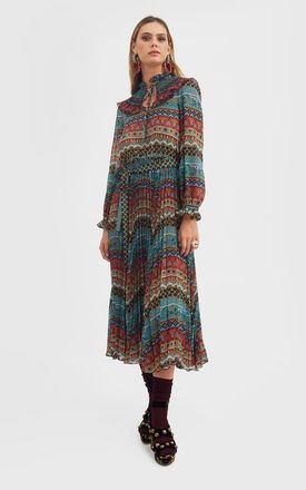 La DoubleJ Nefertiti Midi Dress Giza Plac&eacute;e Turquoise at Nordstrom, Size X-Small