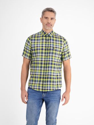 Lerros Kurzarmhemd LERROS LERROS Kariertes Halbarmhemd in Strukturqualit&auml;t, Herren, Gr. XXL, Normalgr&ouml;ssen, gelb (faded gelb), 100% Baumwolle, Hemden Kurzarm