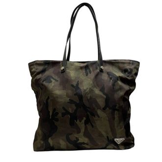 Prada Black Khaki Nylon Leather Handbag Shoulder Bag Tote Bag (Pre-Owned)