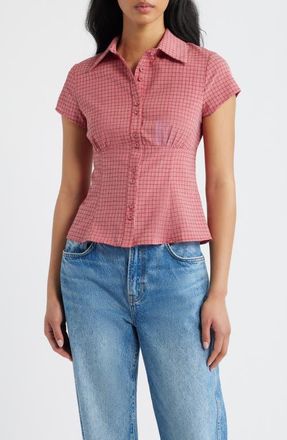 Princess Polly Cottesloe Check Print Button-Up Top in Red Check at Nordstrom, Size 10