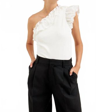 Grey Lab One Shoulder Ruffle Top In White