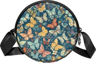 Generic Circle Crossbody Bag for Women, Butterflies Small Sling Bag Daypack with Zipper Adjustable Shoulder Straps Casual Ladies Girls Round Purse