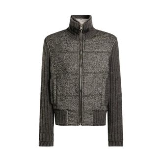 Dolce & Gabbana Cardigans, male, Gray, L, Herringbone Ribbed Knit Zip Jacket
