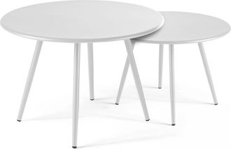 Oviala Lote de 2 mesas bajas de jard&iacute;n blanco