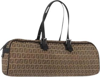 Fendi Pre-owned Handbags, female, Beige, Size: ONE SIZE Pre-owned Zucchino Canvas Shoulder Bag