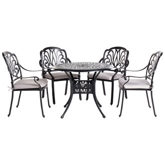Beliani Conjunto De Comedor Para Jard&iacute;n Mesa Exterior De Aluminio Negro 4 Sillas Con Cojines De Asiento De Poli&eacute;ster Ancona