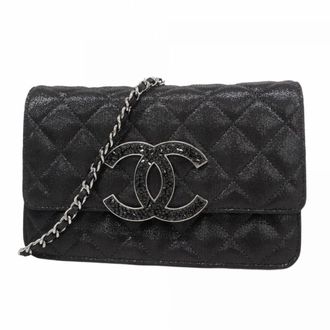 Chanel Black Leather Chain/Shoulder Wallet (Pre-Owned)