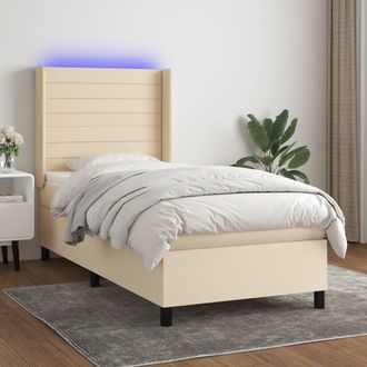vidaXL Cama Box Spring Colch&oacute;n Y Luces Led Tela Color Crema 90x190 Cm Vidaxl