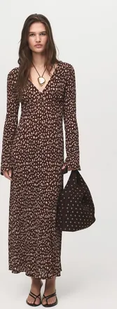 Mango Vestito stampato scollo a V marrone - Donna - XS - MANGO