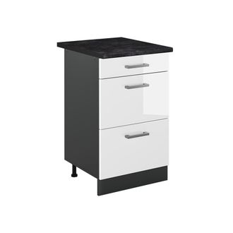 Vicco Mueble Bajo De Cocina R-line, Blanco Alto Brillo/antracita, 50 Cm Encimera Antracita, Vicco