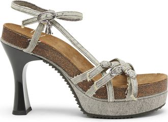 Diesel D-Woodstock-Strappy platform sandals in denim - Sandals - Woman - Grey