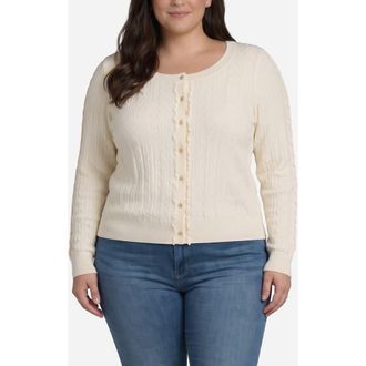 Liverpool L.A. Ruffle Cable Cardigan in Cream at Nordstrom, Size 2X
