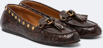 Isabel Marant Faxel snake-effect studded leather loafers