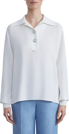 Lafayette 148 New York Crepe Polo Blouse in Cloud at Nordstrom, Size Small