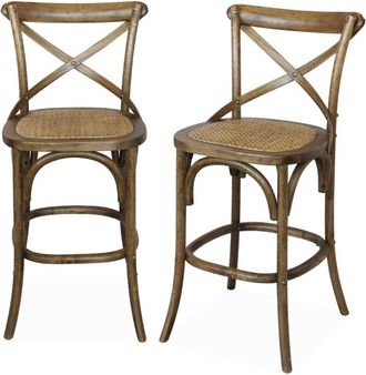Sweeek Taburete de bar bistr&oacute; vintage de madera, set de 2, marr&oacute;n viejo