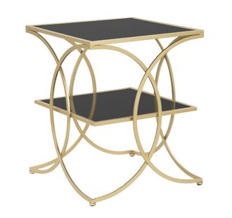 Mauro Ferretti Mesa de metal dorado con encimeras de vidrio negro cm 45x45x55