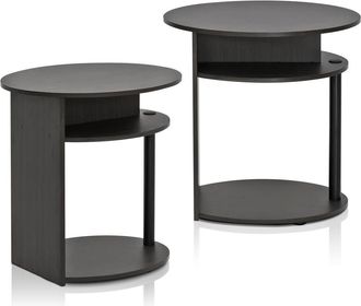Furinno JAYA Simple Design Oval End Table Set of 2, Walnut, 2-15080WNBK