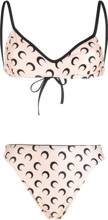 Marine Serre Crescent Moon-print bikini - women - Elastane/Recycled Polyamide - S - Neutrals