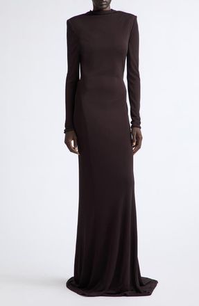 Tom Ford Long Sleeve Crepe Jersey Gown in Espresso at Nordstrom, Size 36