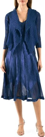 Komarov Charmeuse & Chiffon Cocktail Dress with Bolero Jacket in Midnight Navy at Nordstrom, Size X-Small