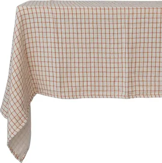 Creative Co-op Cotton Double Cloth Tablecloth With Grid Pattern In Natural And Rust