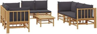 vidaXL Set De Muebles De Jard&iacute;n 9 Piezas Bamb&uacute; Con Cojines Gris Oscuro Vidaxl
