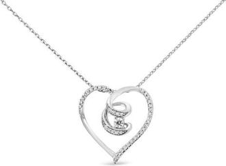 House of Brilliance Silver 1/4 Cttw Diamond Open Heart Twisted Awareness Ribbon Pendant Necklace in White at Nordstrom