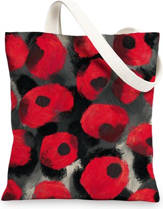 Generic Poppy Canvas Tote Bags, Colorful Floral Pattern Reusable Eco-Friendly Shopping Bags, Stylish Lightweight Washable Shoulder, Red, 13x15 Inch