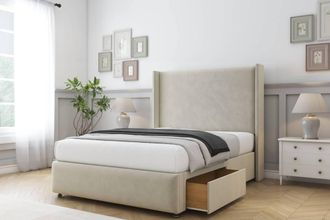Sloomy Stratford Plush Divan Set No Drawers-54 Wingback-Footboard in Cream | Size: Small Double
