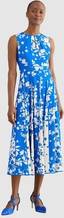 Hobbs London Angelica Pleated Fit-Flare Midi Dress in Blue Cream at Nordstrom, Size 12