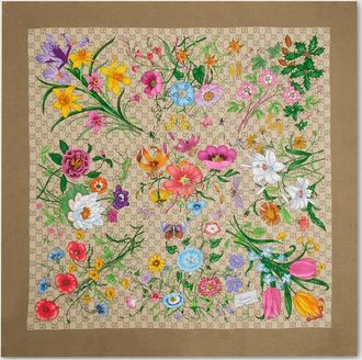Gucci Printed GG Silk Twill Carr&eacute;, Brown