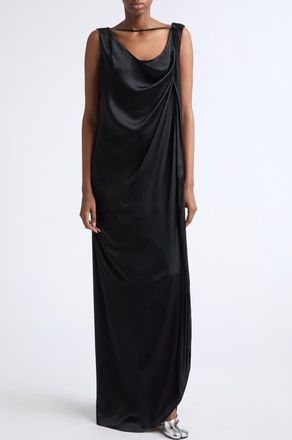 Maison Margiela Draped Satin Gown in Black at Nordstrom, Size 42