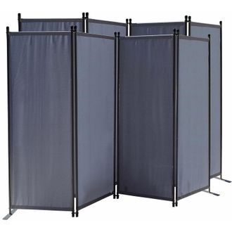 Quick-Star 2 St&uuml;ck Paravent 4 Teilig 165 X 220 Cm Stoff Raumteiler Trennwand Balkon Sichtschutz Stellwand Faltbar Grau