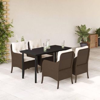 vidaXL Set Comedor De Jard&iacute;n 5 Piezas Y Cojines Rat&aacute;n Sint&eacute;tico Marr&oacute;n Vidaxl
