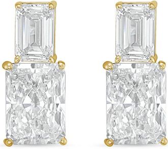 Diana M. Jewels 14kt yellow gold 3cts lab grown emerald and radiant cut diamond earrings