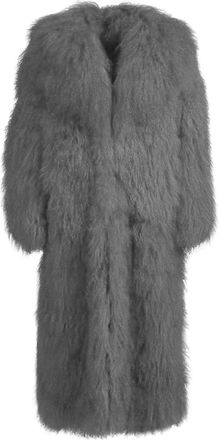 Wanan Luxury Rouselin Gray Coat in Lambskin Fur
