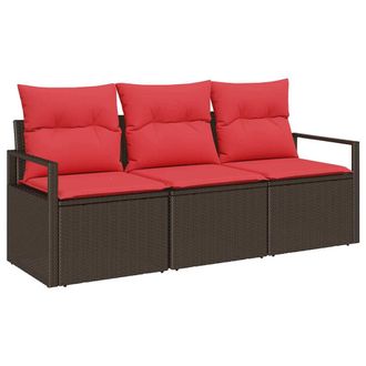vidaXL Juego De Sof&aacute; 3 Pcs Marr&oacute;n Rat&aacute;n Sint&eacute;tico Vidaxl