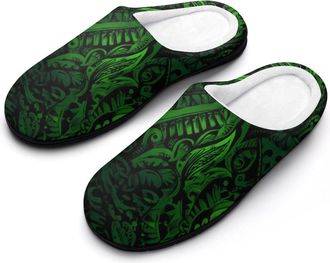 Generic Polynesian Green Funny Mens Cotton Slippers Soft Non-Slip Rubber Sole House Slipper Indoor Outdoor