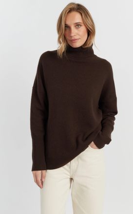 Chinti and Parker Chocolate Pure Cashmere Relaxed Rollneck Sweater