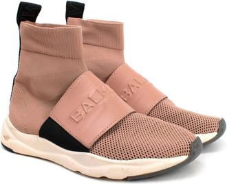 Balmain Pink Knit Fabric Cameron Sock Sneakers Size 35