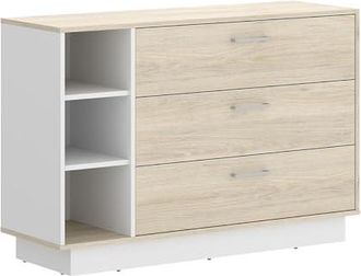 Buffet SEFRO 2 Portes 3 Niches - Blanc Laqué Et Chêne - Dimensions 108x42x93 Cm - À Monter Soi-Même