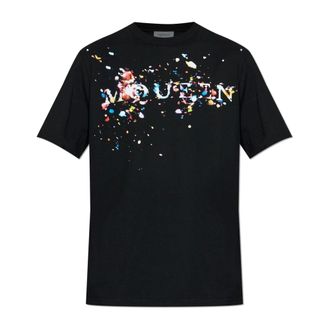 Alexander McQueen Tops, Heren, Zwart, 3Xl, Katoen, Confetti Logo T-Shirt