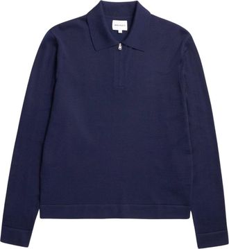Norse Projects Merino Crepe Polo Shirt - Heren - Ronde hals truien - Blauw - S - Wol - Truien & Vesten