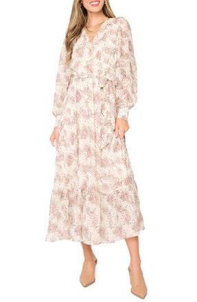 Gibsonlook Abstract Print Long Sleeve Maxi Dress in Dot Fawn Print at Nordstrom Rack, Size Xx-Large