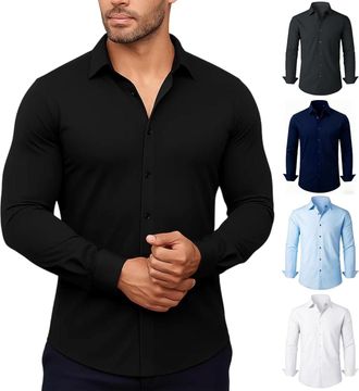 Generic Marcivo Dress Shirt, Marcivo The Stretch Dress Shirt, Long Sleeve Button Down Shirts, Wrinkle Free Formal Business Shirts (Black,XL)